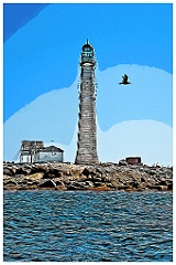 Seabird Flies by Boon Island Light in Maine -Digital Painting